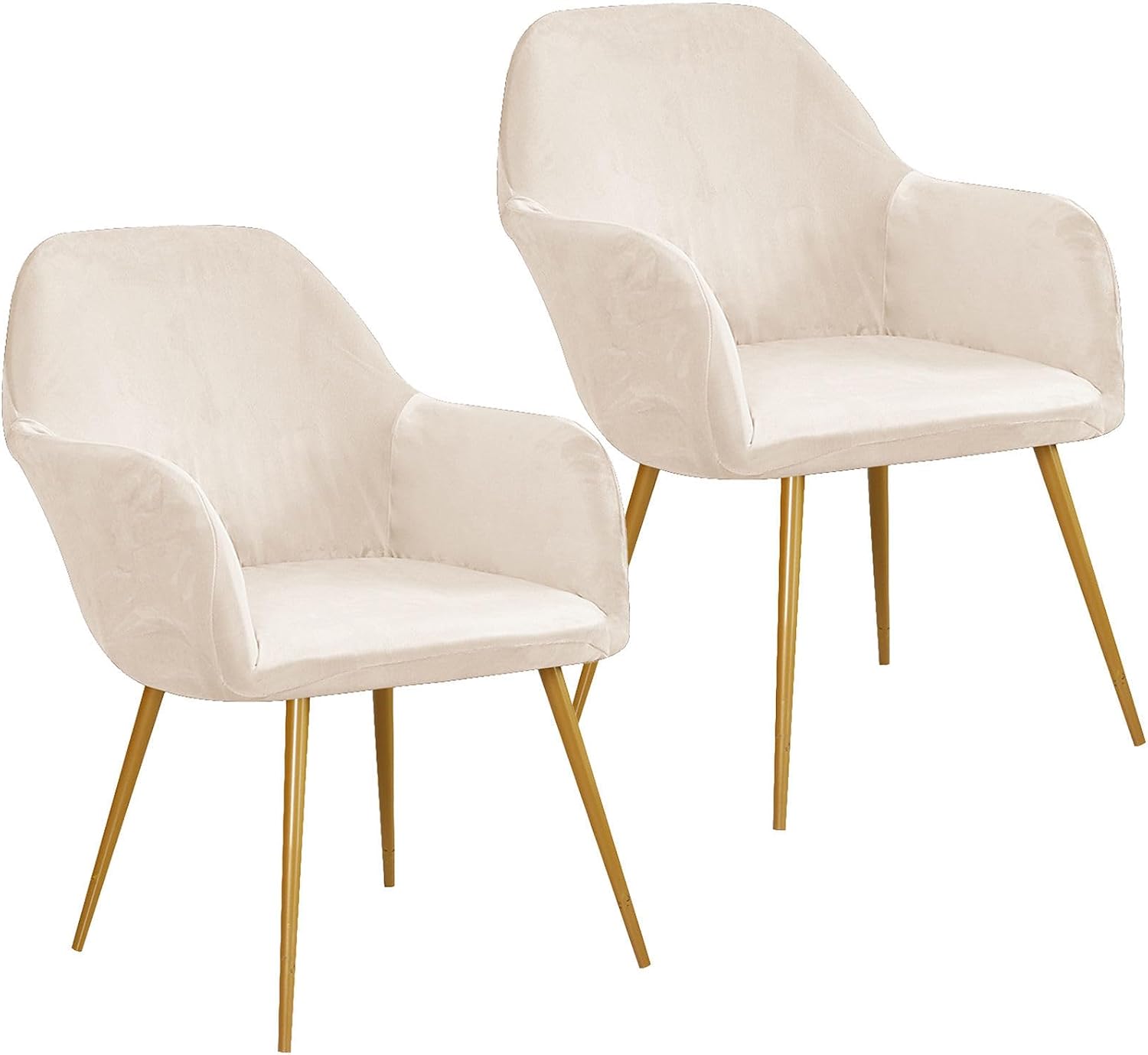 Velvet Curved Back Chair Cover, Stretch Curved Back Dining Chair Covers Soft Washable Accent Dining Chair Cover Universal Armchair Cover-Beige-2 Pack