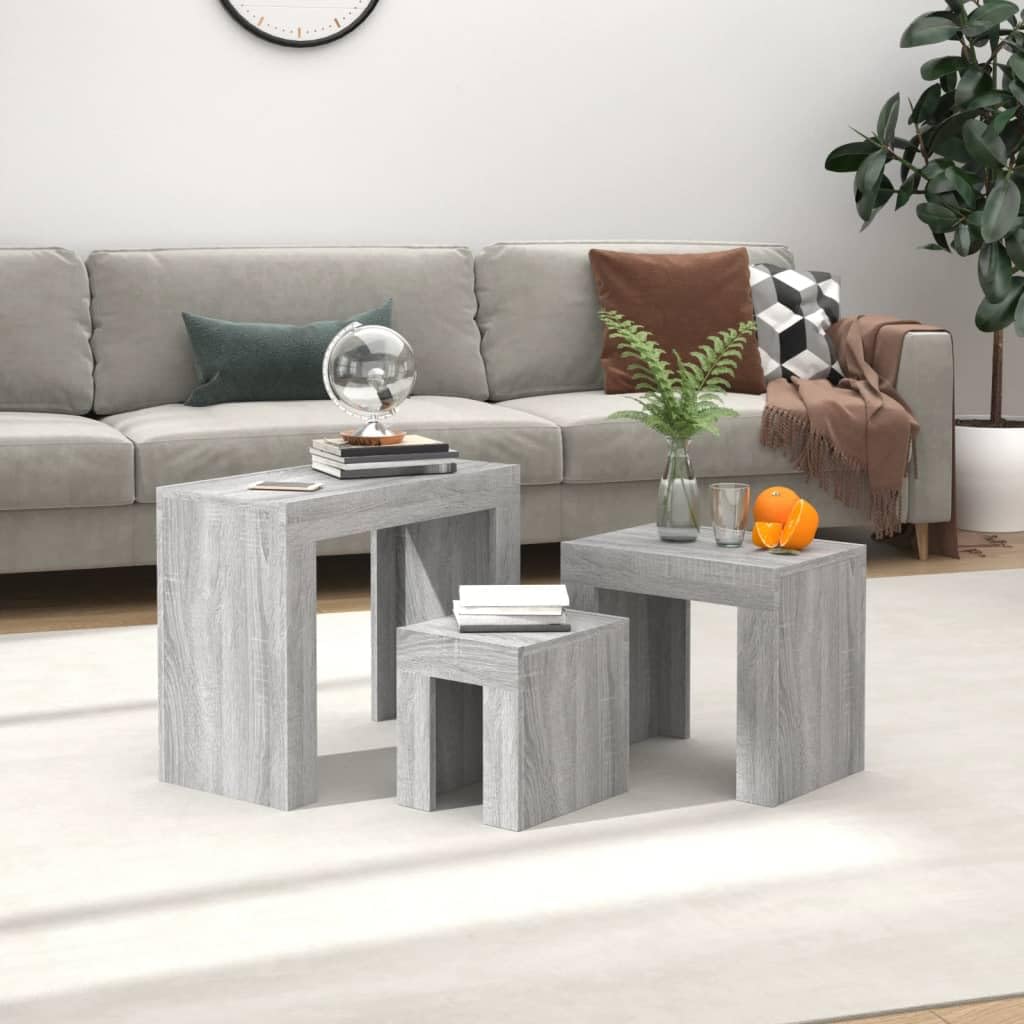 Table de salon en bois Sonoma gris : optimisez votre coin canapé avec ce lot de 3