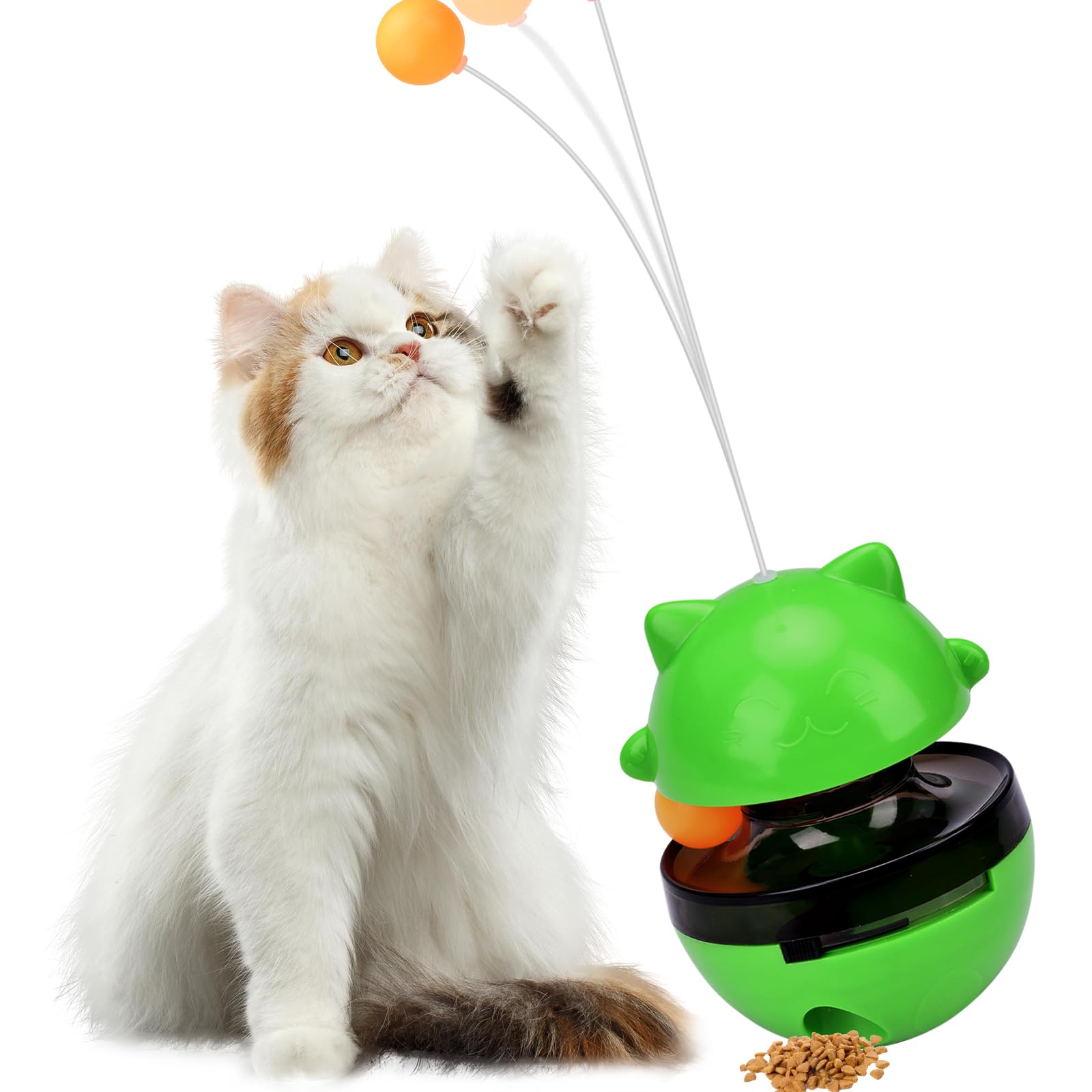 Juguetes para Gatos 2 en 1, Juguete Interactivo Gato Dispensador de Comida con Bola para Regalo Mascotas - Verde
