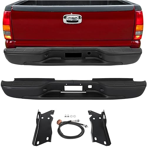 Rear Step Bumper Assembly Replacement for 2001-2006 GMC Sierra 2500 HD 3500 Chevrolet Silverado 2500 HD 3500 GM1103141 Black