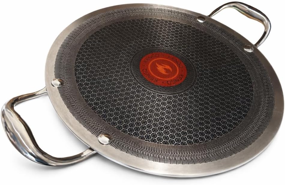 Crepe Pan Roti Tawa 12 Inch Hybrid Nonstick Stainless Steel Honeycomb Surface 2.3mm Heavy Gauge Reinforced Magnetic Base Gas & Induction Compatible for Dosa Tortilla Quesadilla Omelette & Pancakes