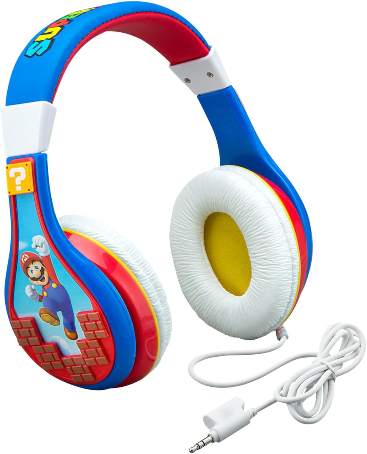eKids Super Mario Kids Headphones, Adjustable Headband, Stereo Sound, 3.5Mm Jack, Wired Headphones for Kids, Tangle-Free, Volume Control, Childrens Headphones Over Ear for School Home, Travel