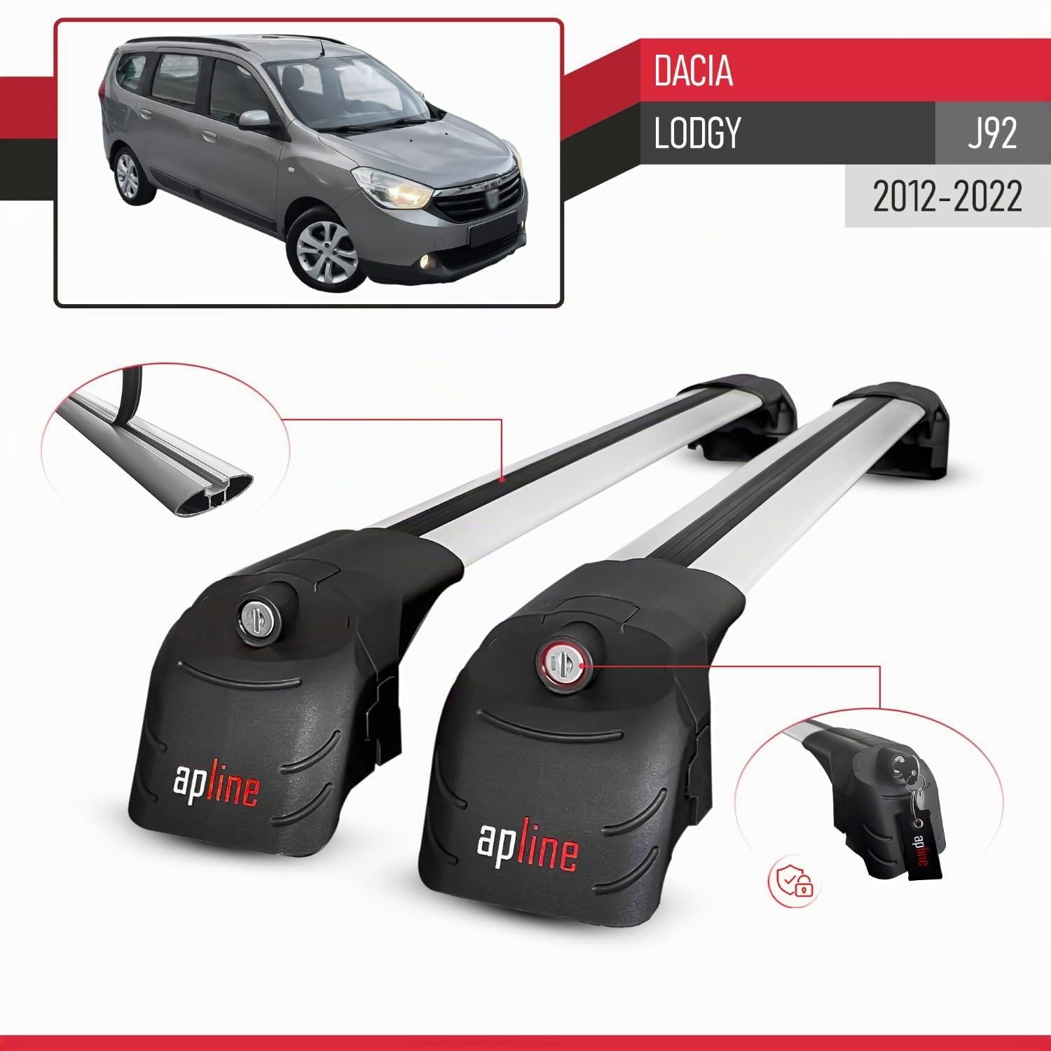 Compatible avec Dacia Lodgy (J92) 2012-2022 ACE-2 Modèle Barres de Toit Railing Porte-Bagages de Voiture Aluminium Gris 2 Barres