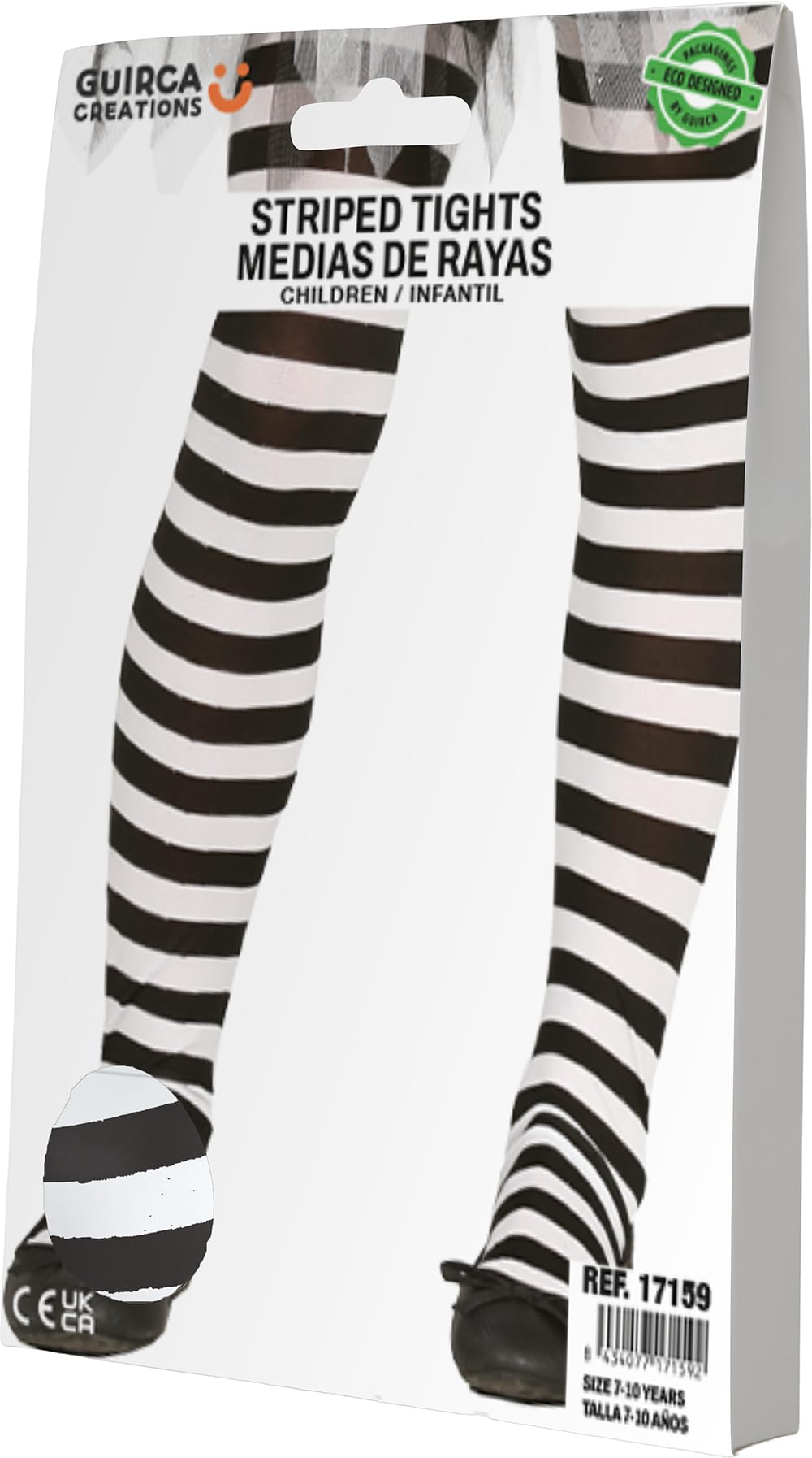 FIESTAS GUIRCA | Collants Blancs avec Rayures (7-12 ans) - Bas pour Costume de Sorcière Enfant - Accessoire d'Halloween et Carnaval pour Filles - Idéal pour Fêtes et Célébrations - Blanc Noir