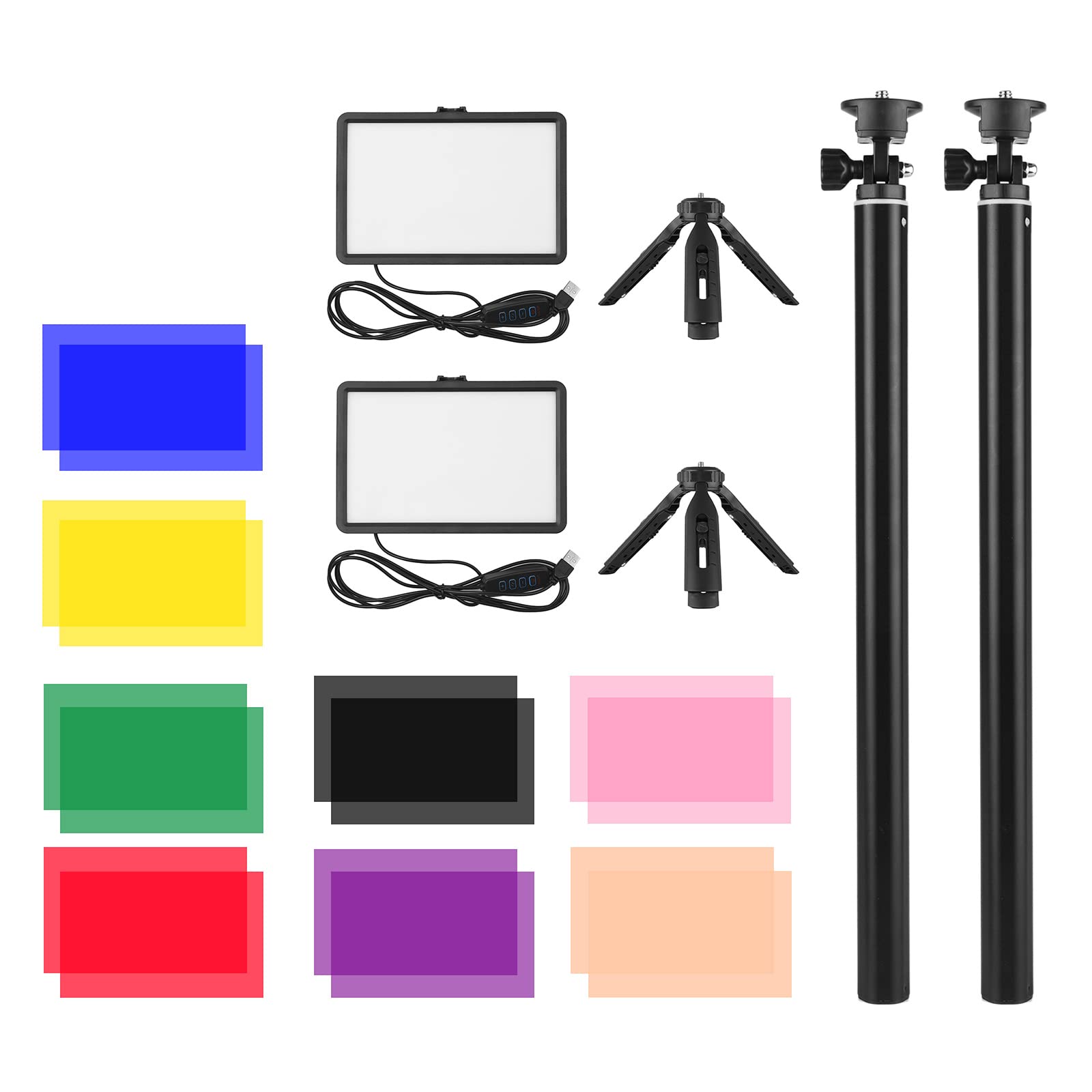 keppy - Kit luce LED USB per videoconferenza con 2 luci di riempimento LED da 3200 K-5600 K regolabili + 2 treppiedi Ex ble + 16 filtri a colori per streaming live, registrazione video online,
