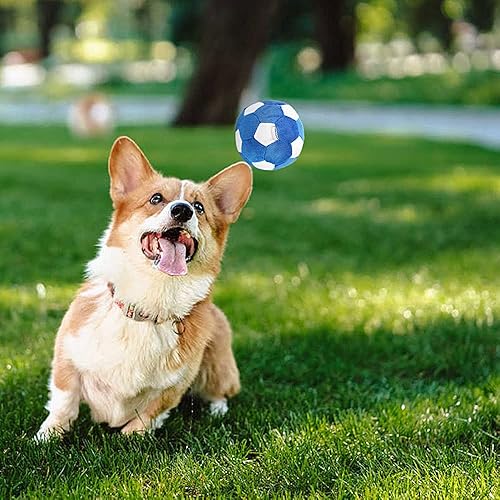 Miniatura 5 de Paquete de 3 pelotas interactivas para perros pequeños y medianos, pelotas de fútbol, fútbol y tenis para perros, rellenas de juguetes esponjosos