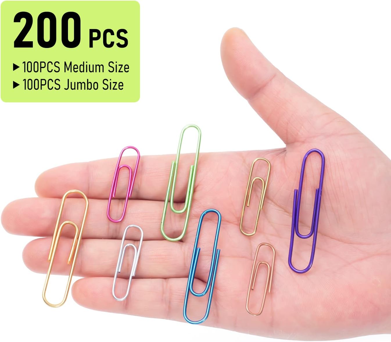 Paper Clips, 200pcs Jumbo and Medium （2 inch & 1.3 inch） Colored Clip, Large PaperClips Assorted Colors Sizes, Paper Clips for Paperwork Office School and Personal Use (Pack of 2) image 3
