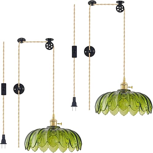 Miniatura 21 de Lámparas colgantes enchufables, lámpara colgante de cristal vintage, mini lámpara colgante de tulipán blanco leche, iluminación colgante para isla