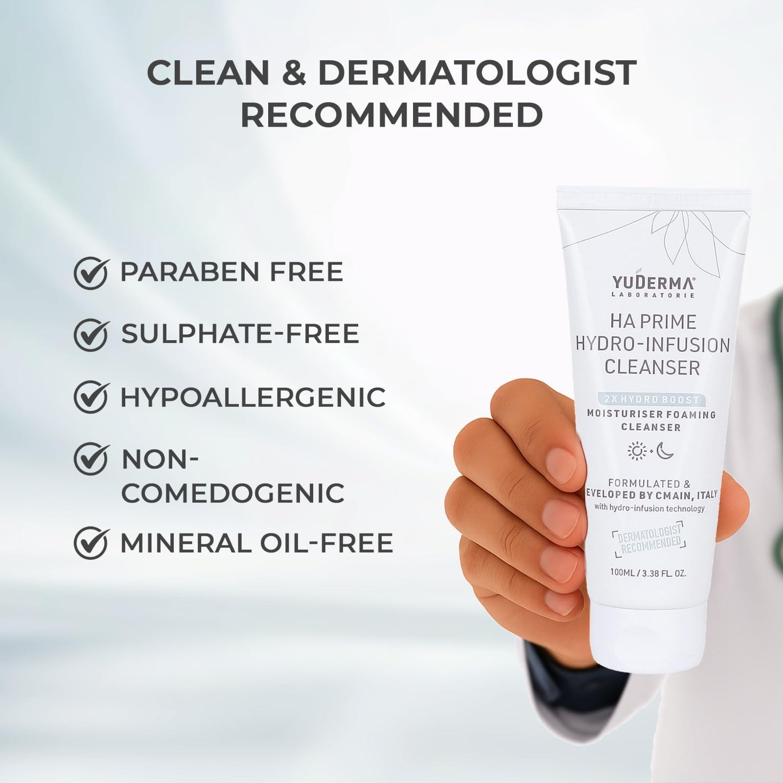Yuderma HA Prime Hydro-Infusion Cleasner With 2X Hydro Boost Moisturiser Foaming Cleanser, 100 Ml 3