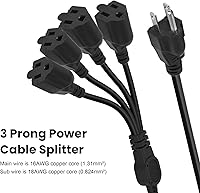 Vista 2 de Cable de enchufe divisor de alimentación, cable de alimentación de 3 clavijas de 1 a 4, cable de alimentación de 16 AWG a 18 AWG, cable adaptador