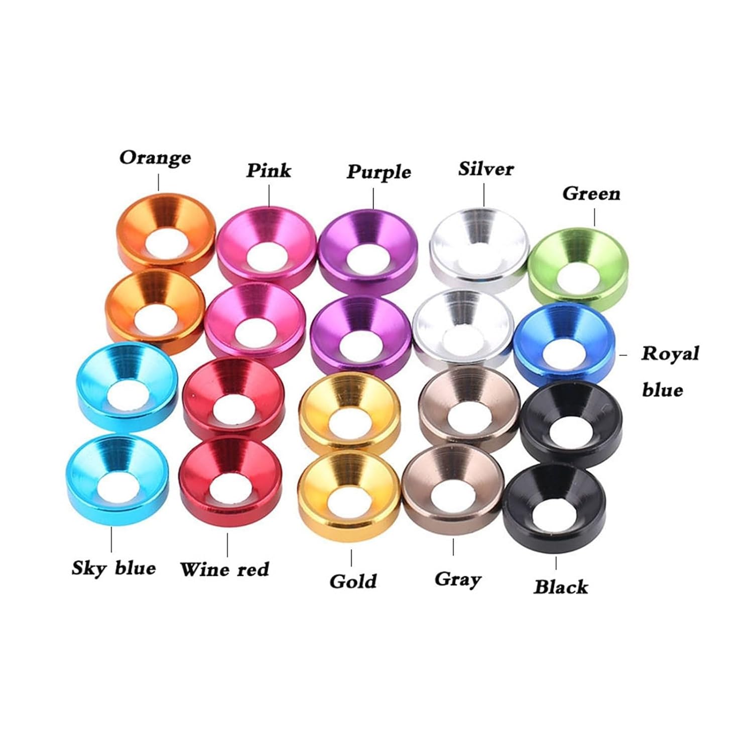 Cone Cup Countersunk Washers, Countersunk Head Washer Aluminum Spacer for Screw M2-M5 Multicolor Pack of 5-30 Pcs(Green,M2-30PCS)