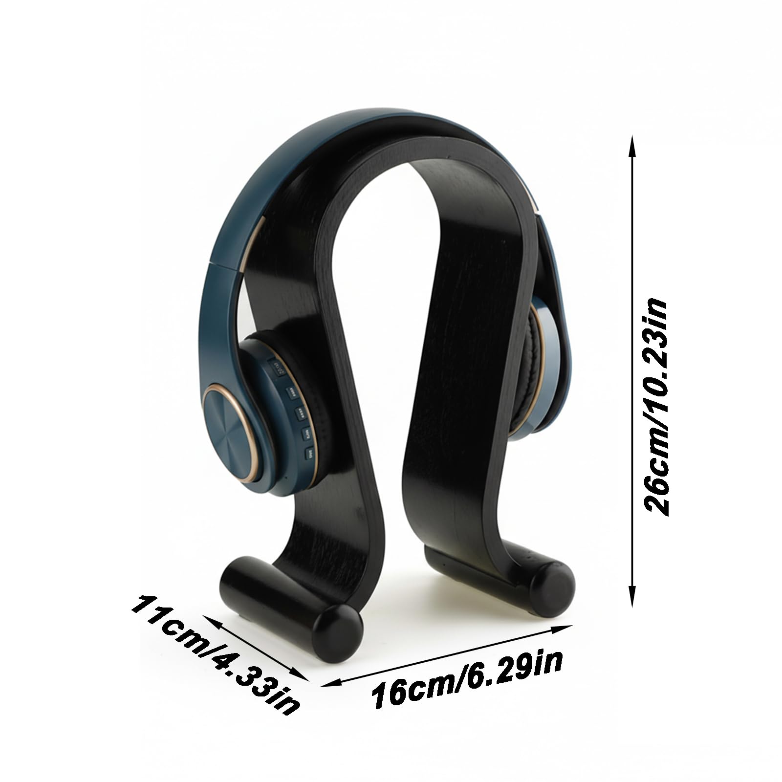 Espositore per Cuffie in Legno Naturale, Supporto Universale a Forma di U con Base Antiscivolo - Design Moderno, Ecologico per Cuffie Cablate/Wireless (Nero)