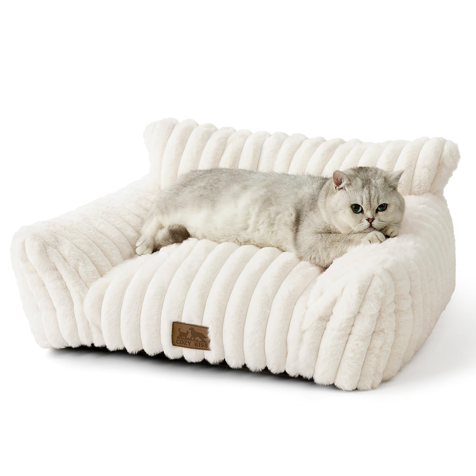 COZY KISS Orthopädisches Katzenbett Cord-Kunstfell Hundebett-Sofa für Haushalte mit Mehreren Katzen und Kleine Hunde, Kuscheliges Waschbare Katzensofa mit Kopf- und Nackenstütze
