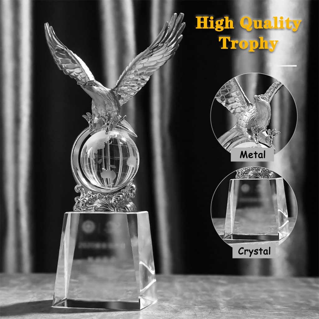 Trophäe Trophäe Tierkopf Gold Silber Bronze Adler Custom Trophäe, Hochklarer Kristall Souvenirs, Auszeichnung Für Herausragende Mitarbeiter des Unternehmens (Color : Rose Gold, S : 13 * 24cm)