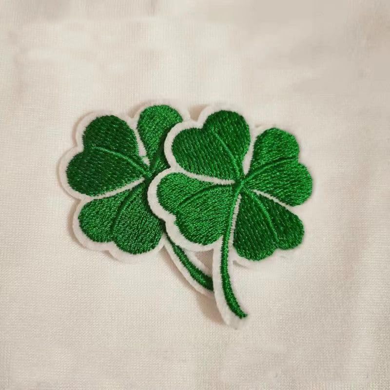 5 Pcs Four Leaf Clover Iron On Patch, Green Leaf Embroidered Patches Lucky Shamrock Emblem Sew On Patches for Clothing Arts Crafts (Four Leaf)