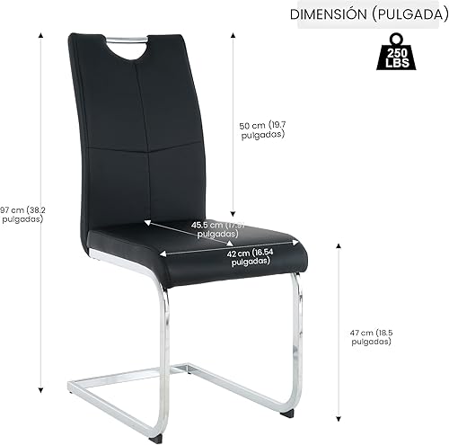Miniatura 2 de Juego de 4 sillas de comedor negras, modernas sillas de comedor con asiento acolchado de piel sintética, sillas de comedor tapizadas con respaldo