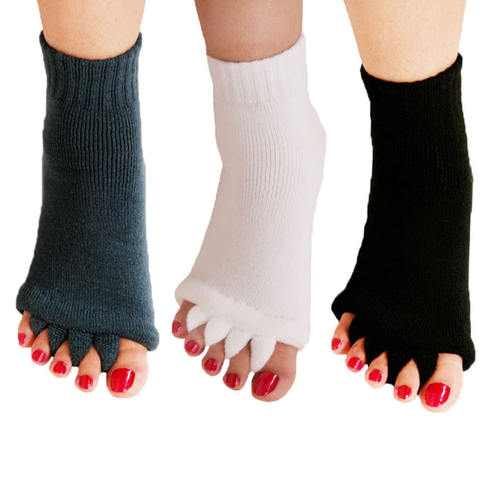 Toe Separator Socks Foot Correction Socks,Women's Toeless Socks,3 Pairs of Five Toe Separation Socks for Yoga Exercise Gym