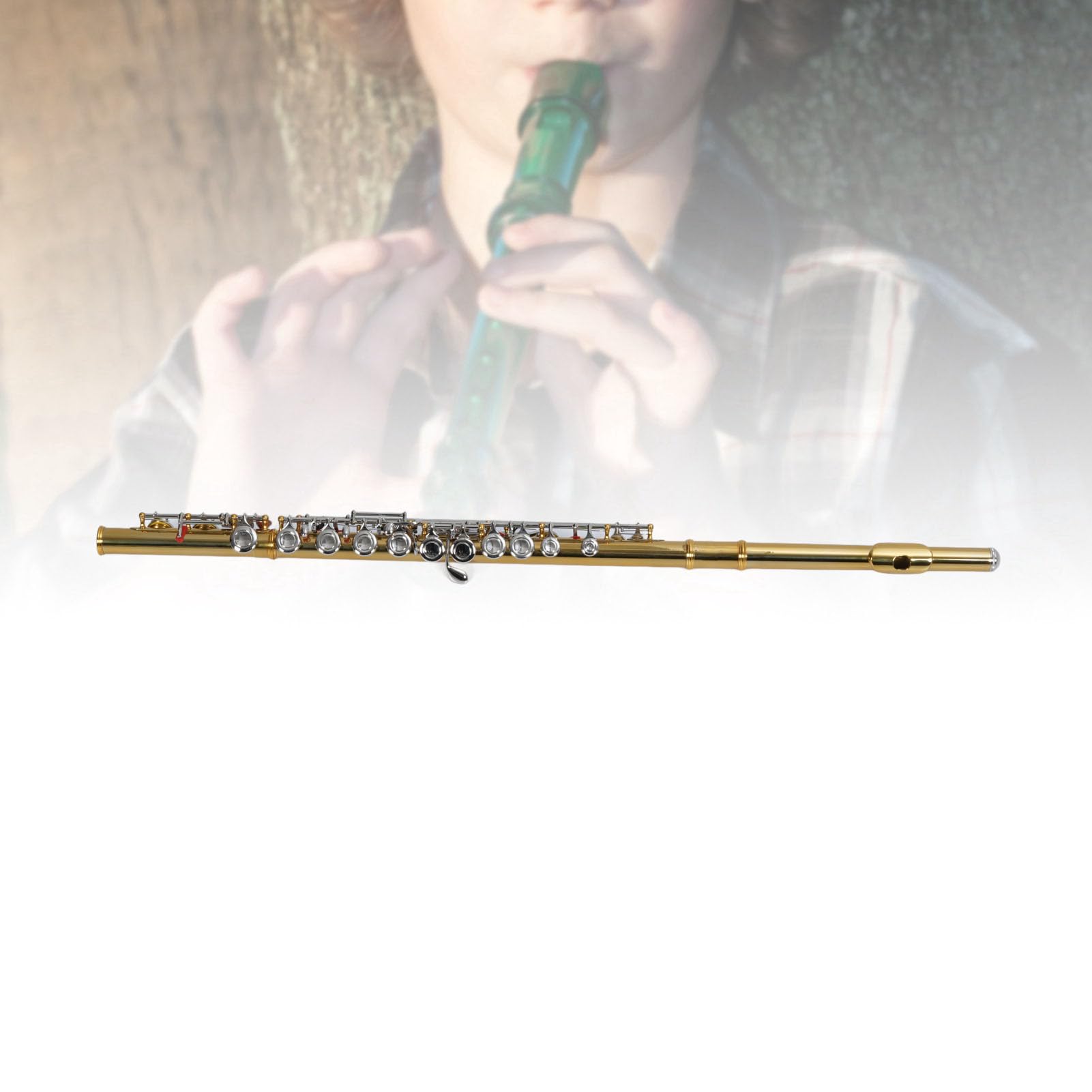 Ejoyous Flauta C de 16 Teclas, Instrumento Musical de Latón, Flauta Principiante Fácil de Tocar para Estudiantes con un Rendimiento de Sonido Superior