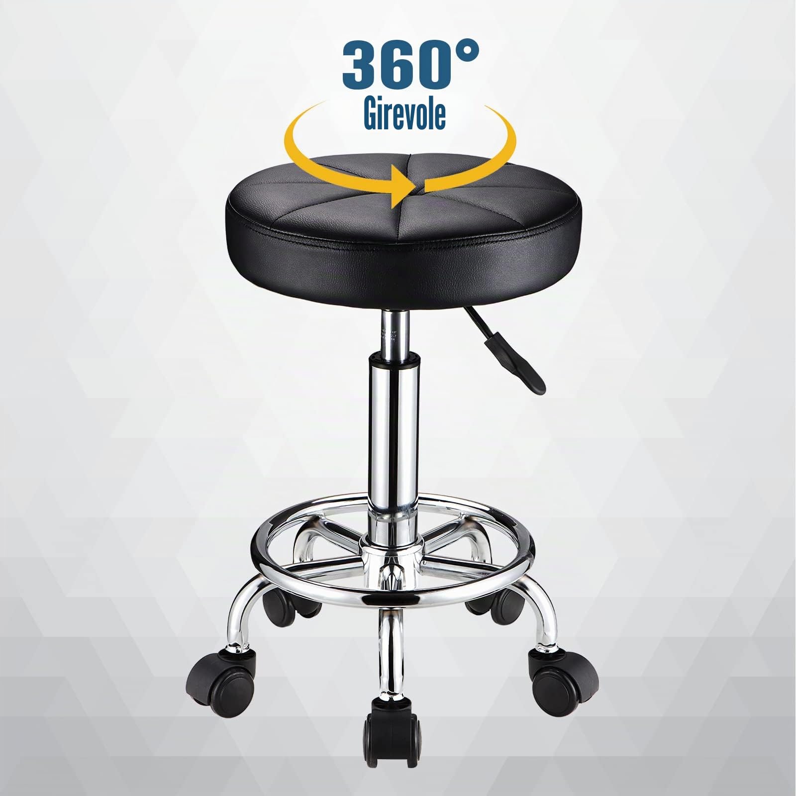 HMTOT Sgabello girevole con ruote Rotondo Sgabelli in Pelle PU Regolabile Altezza Nero