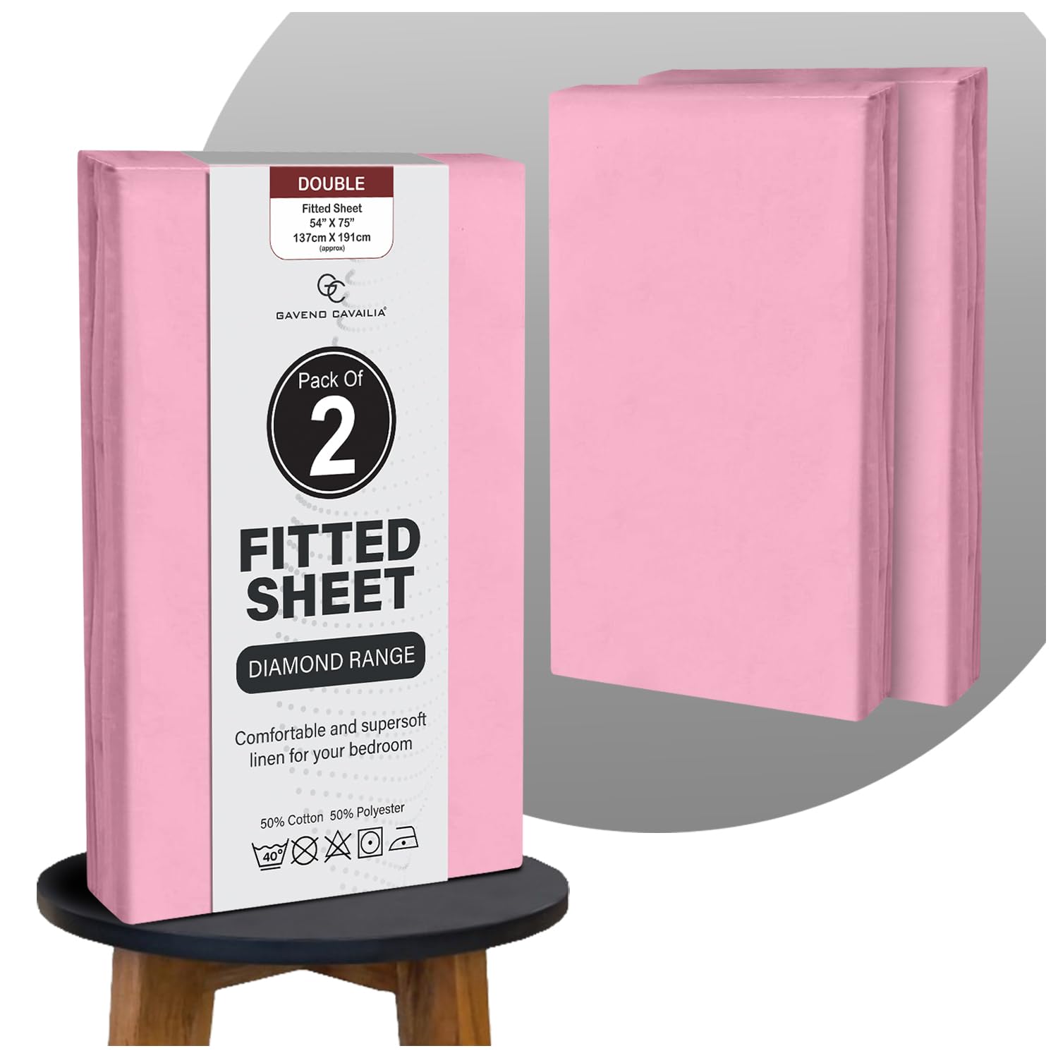 GC GAVENO CAVAILIA Deep Fitted Sheets Double Bed (25 cm), Breathable, Lightweight Plain Dyed Double Bed Sheet, Non Iron Elasticated Corner Bedding Double Fitted Sheets 2Pack, Pink — image 1