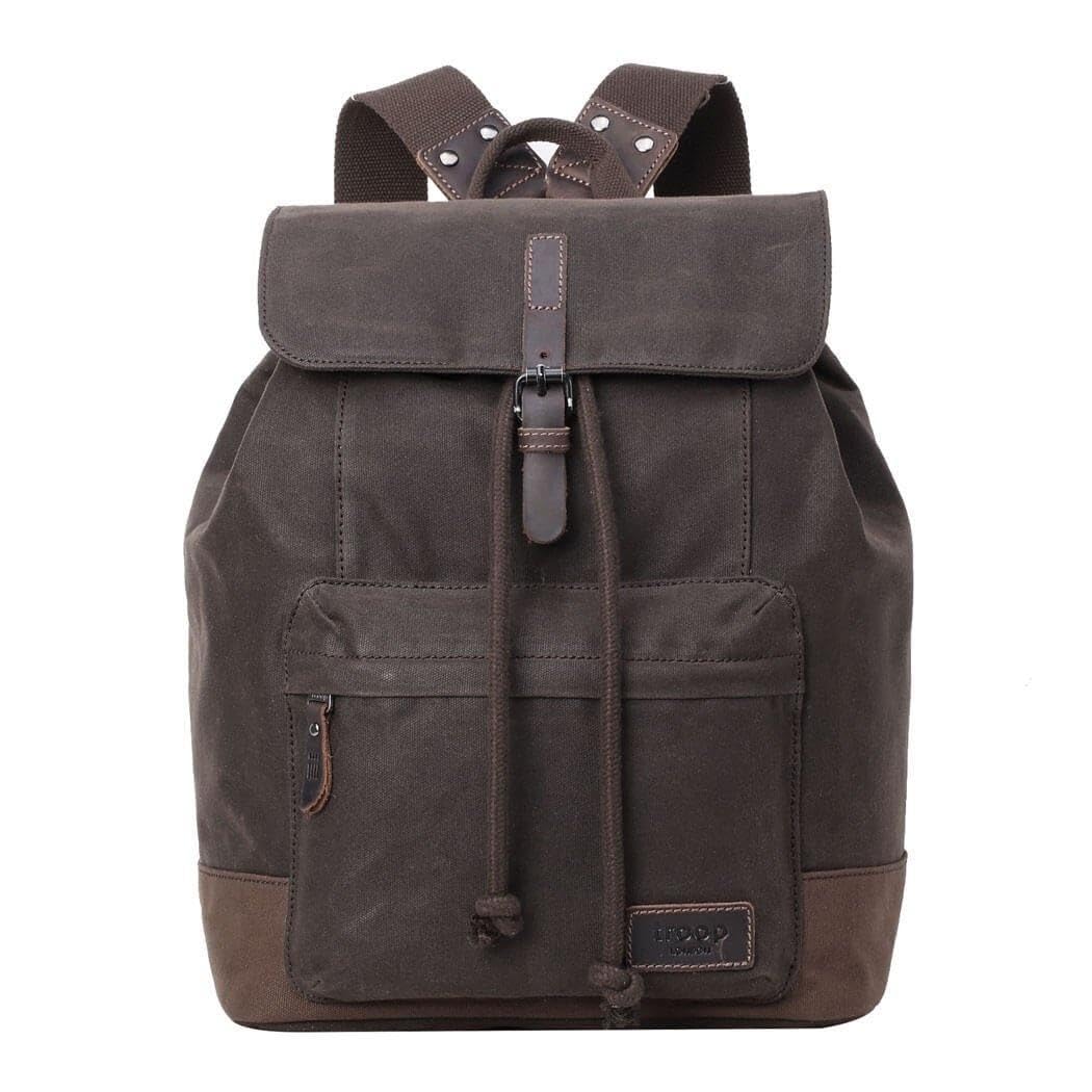 Troop London TRP0442 Heritage Canvas Laptop Backpack, Smart Casual Daypack, Tablet Friendly Backpack - Dark Brown