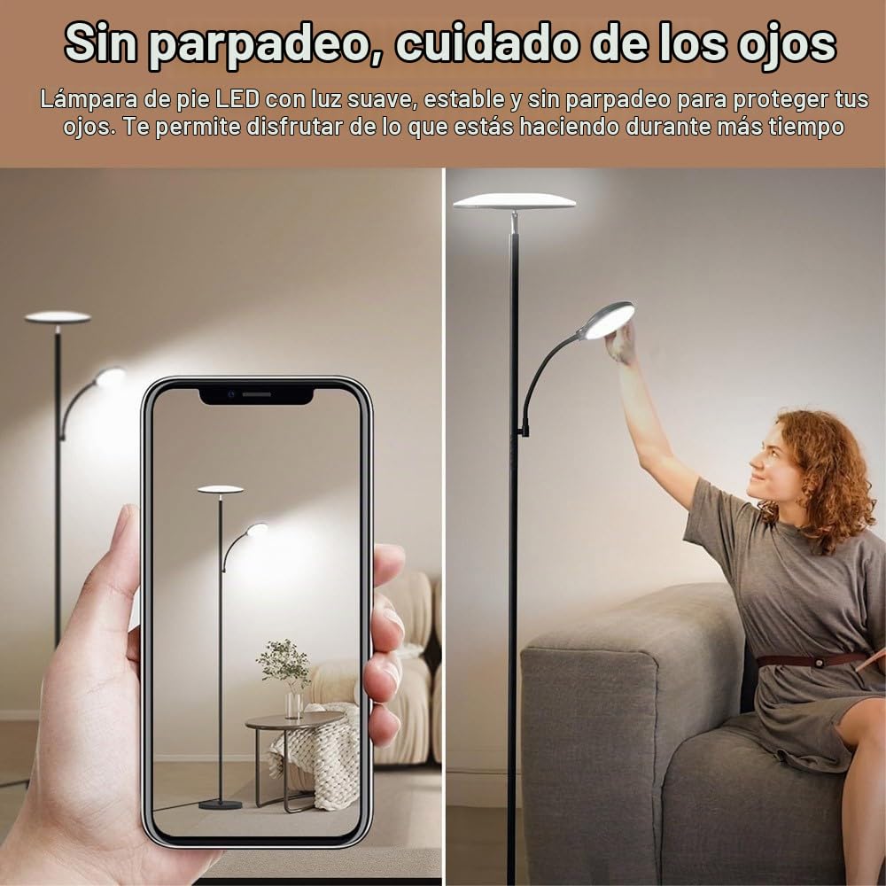 wonderlamp Lámpara de pie LED Brenan CCT Dim (30+6W). Luz regulable, control táctil