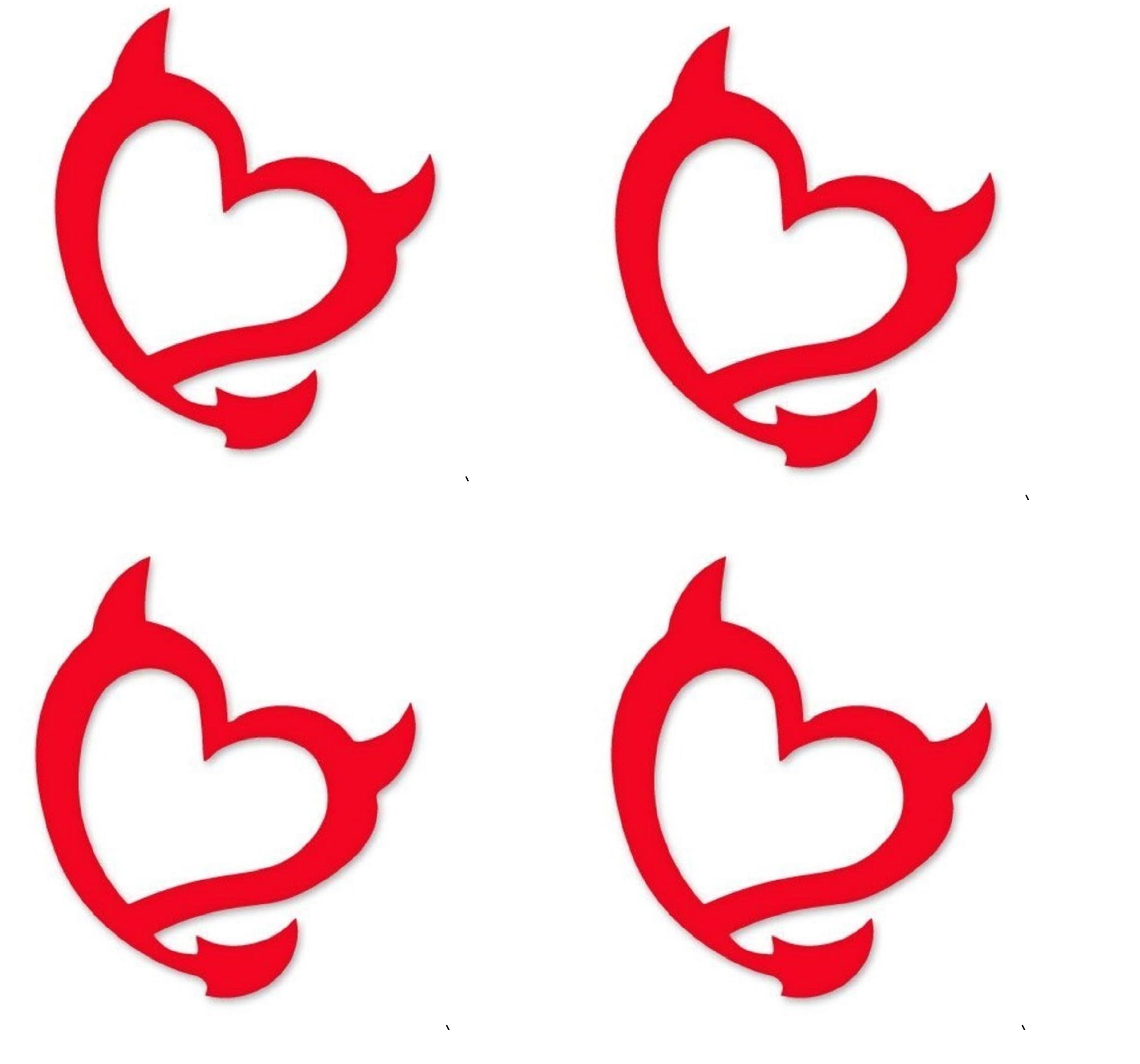 Pack of 4-3'' Stickers - Devil Heart Red Cute Car Vinyl Sticker - Sticker for Scrapbooks Laptops Cell Phones Car Waterbottle Etc