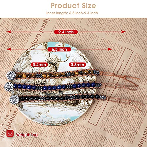 Mateprox Handmade Bracelet Leather Wrap Natural Stone Adjustable Bead Bracelet Bohemian Style Chakra Reiki Healing Crystal Bracelets For Men Women Girls-3 Pack(Combination) #TOP1