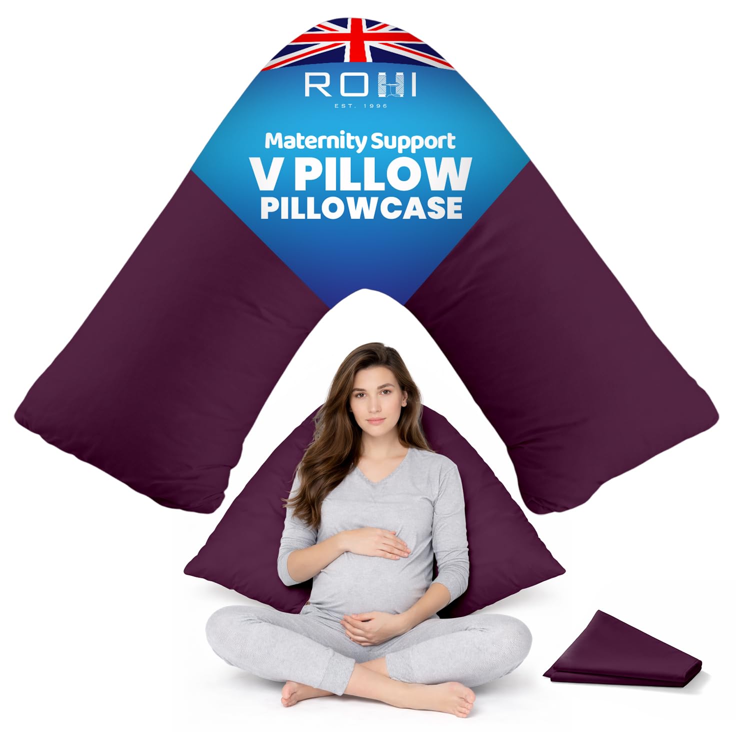Rohi Orthopaedic V Pillowcase Only – 100% Microfibre Anti Allergy Triangle Pillowcases for Nursing, Maternity & Pregnancy V Pillows – Super Soft & Breathable V Case Only (Plum)