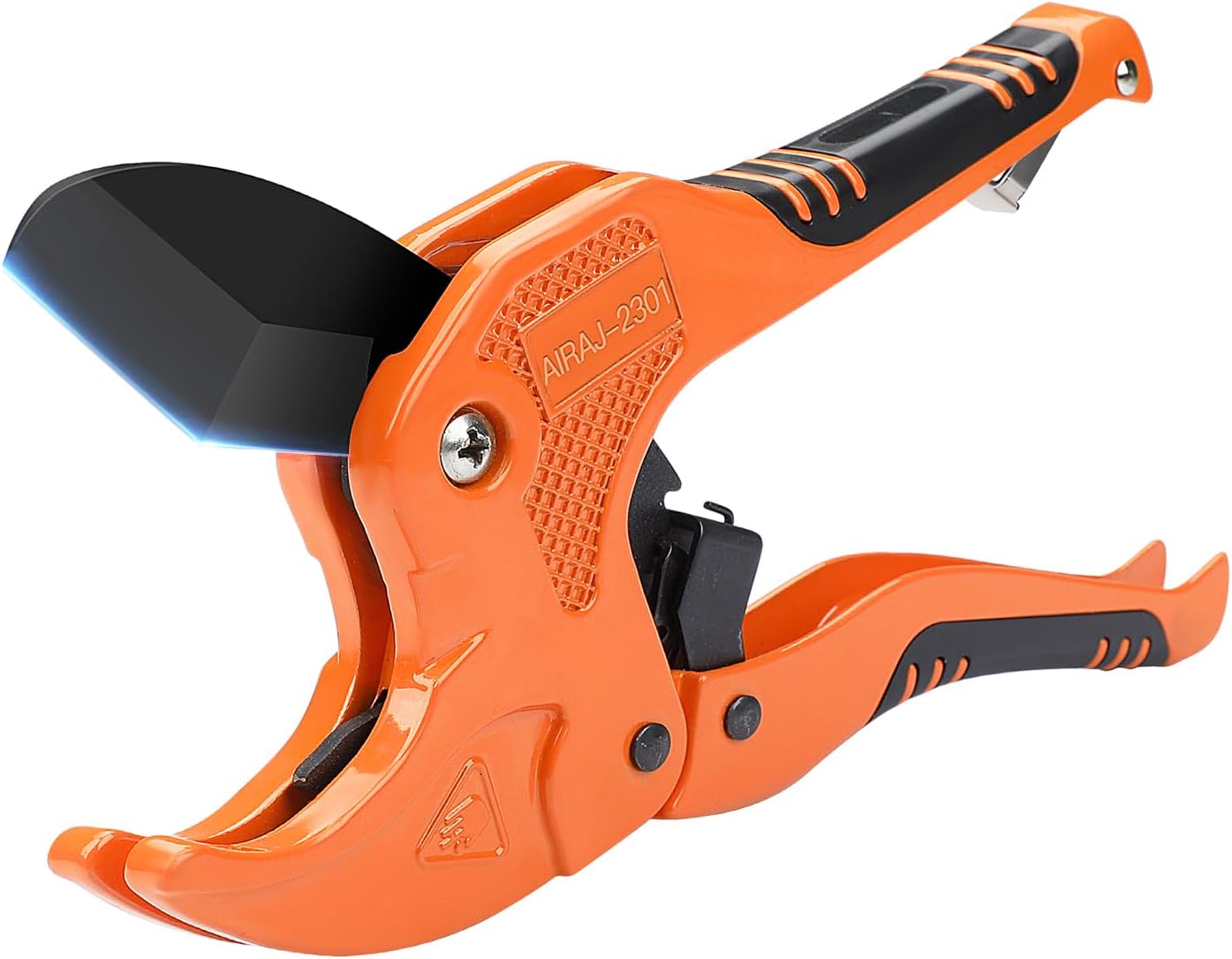 AIRAJ PVC Pipe Cutter,PVC Cutter to Cutting 1-5/8"(42mm) PVC Pipe,Ratcheting PVC Cutter Tool with V Shaped SK5 Steel Blade & Safety Lock, Clean Cut for Plastic(PVC CPVC PP PEX PE Pipe) & Rubber Hose