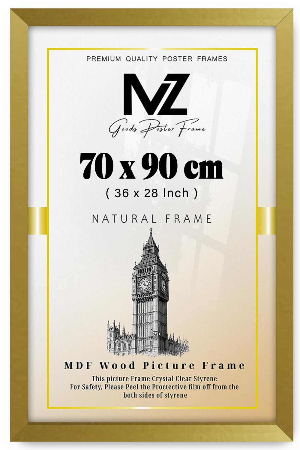 Mz Goods Gold | Mdf Picture Frame (70 X 90 Cm) 36X28 Inch For Photography, Graduation Pictures & Wall Art, Premium Mdf Finish, Secure Hanging Hooks [ ]