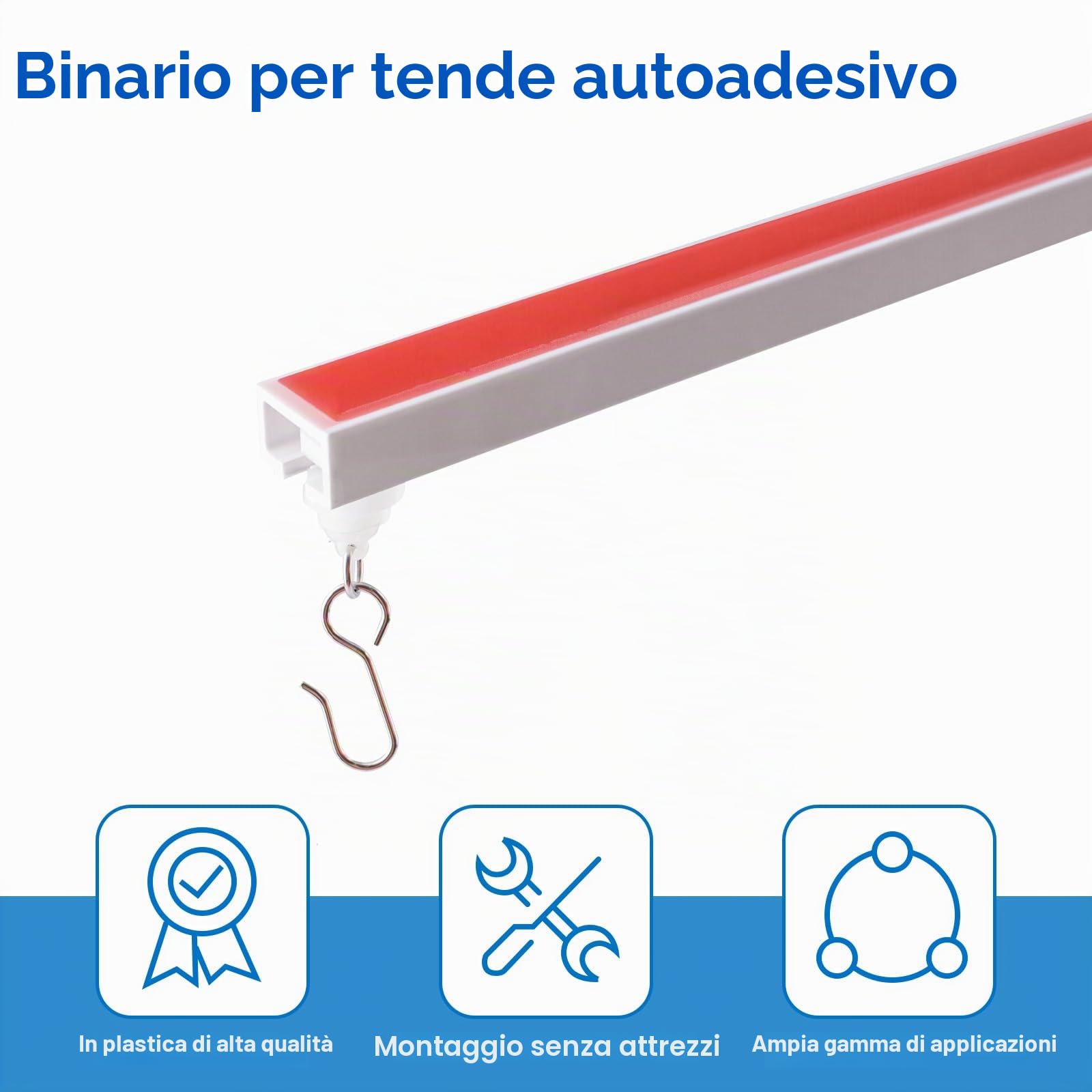 INCREWAY 1 set di binari per tende autoadesivi, senza fori, 80 cm, bianco, per montaggio a soffitto e parete, divisorio flessibile per bagno (include ganci per tende)