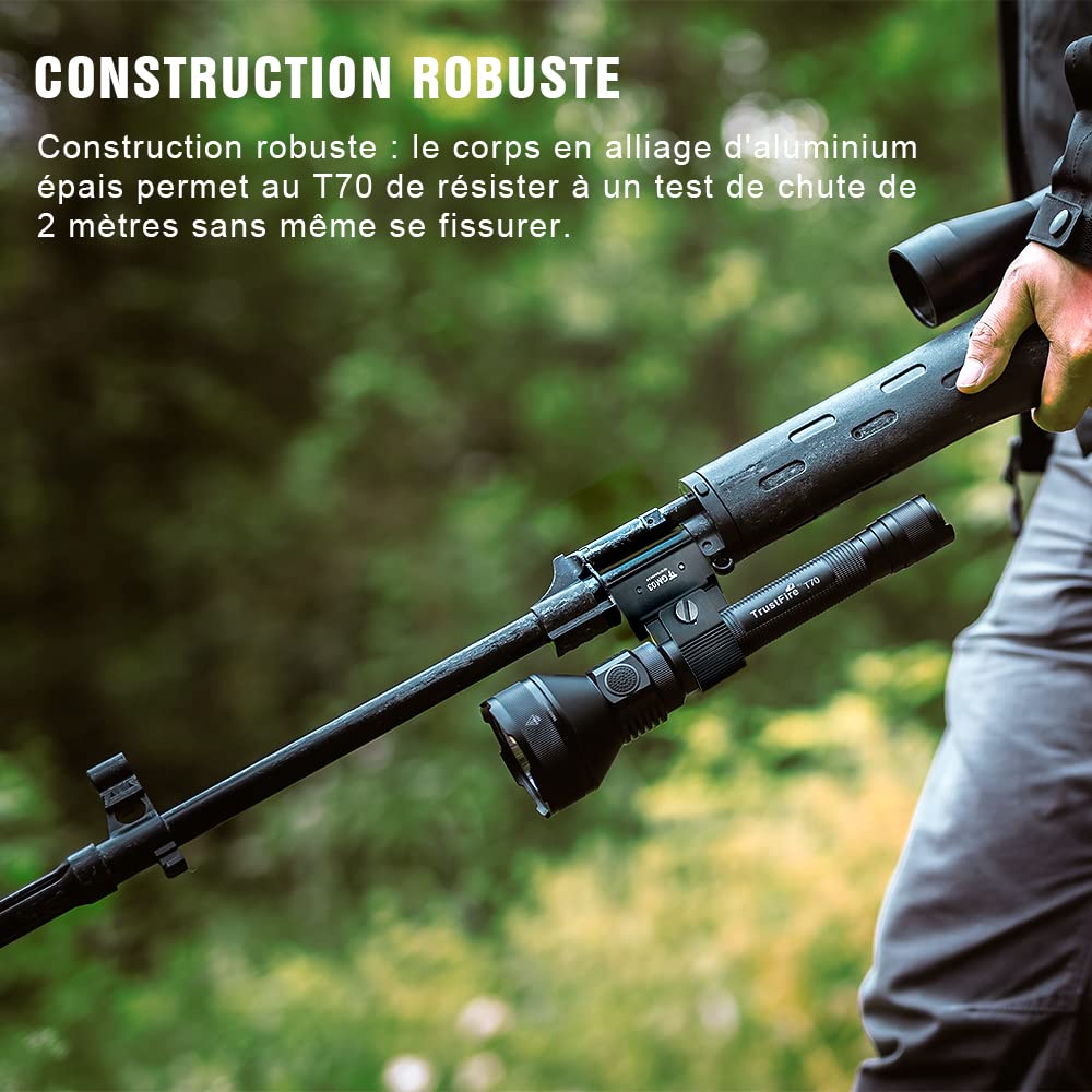 TrustFire T70 Kit Lampe Torche Tactique 2300 Lumens, Lampe de Poche Rechargeable Ultra lumineuse, Lampe Torche Étanche, Portée de 1000 Mètres, Pour Camping Randonnée Urgence Militaire Chasse