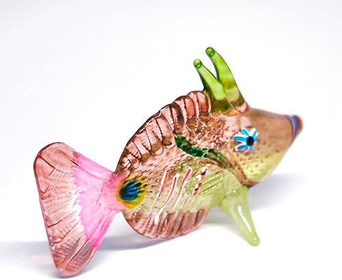 Miniatura 2 de ZOOCRAFT Figura de cristal hecha a mano con peces marinos, colorido acento náutico para decoración del hogar, escultura artística pintada a mano,