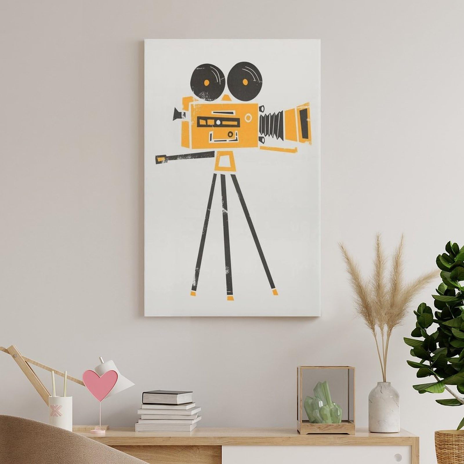 QOGDAF Póster de lienzo con cámara cine, decoración de dormitorio, paisaje, oficina, habitación, regalo, 40 x 60 cm