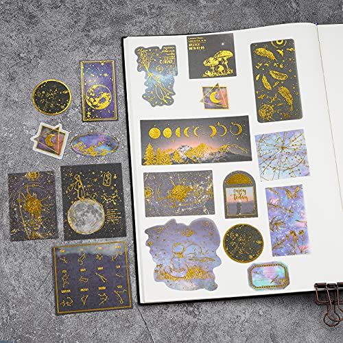 Knaid Celestial Black Gold Foil Stickers Set (60 Pieces) - Decorative Planet Moon Space Galaxy Astronomy Planner Sticker For Scrapbooking Bullet Journaling Junk Journal Diy Art Crafts Album Calendars #TOP3