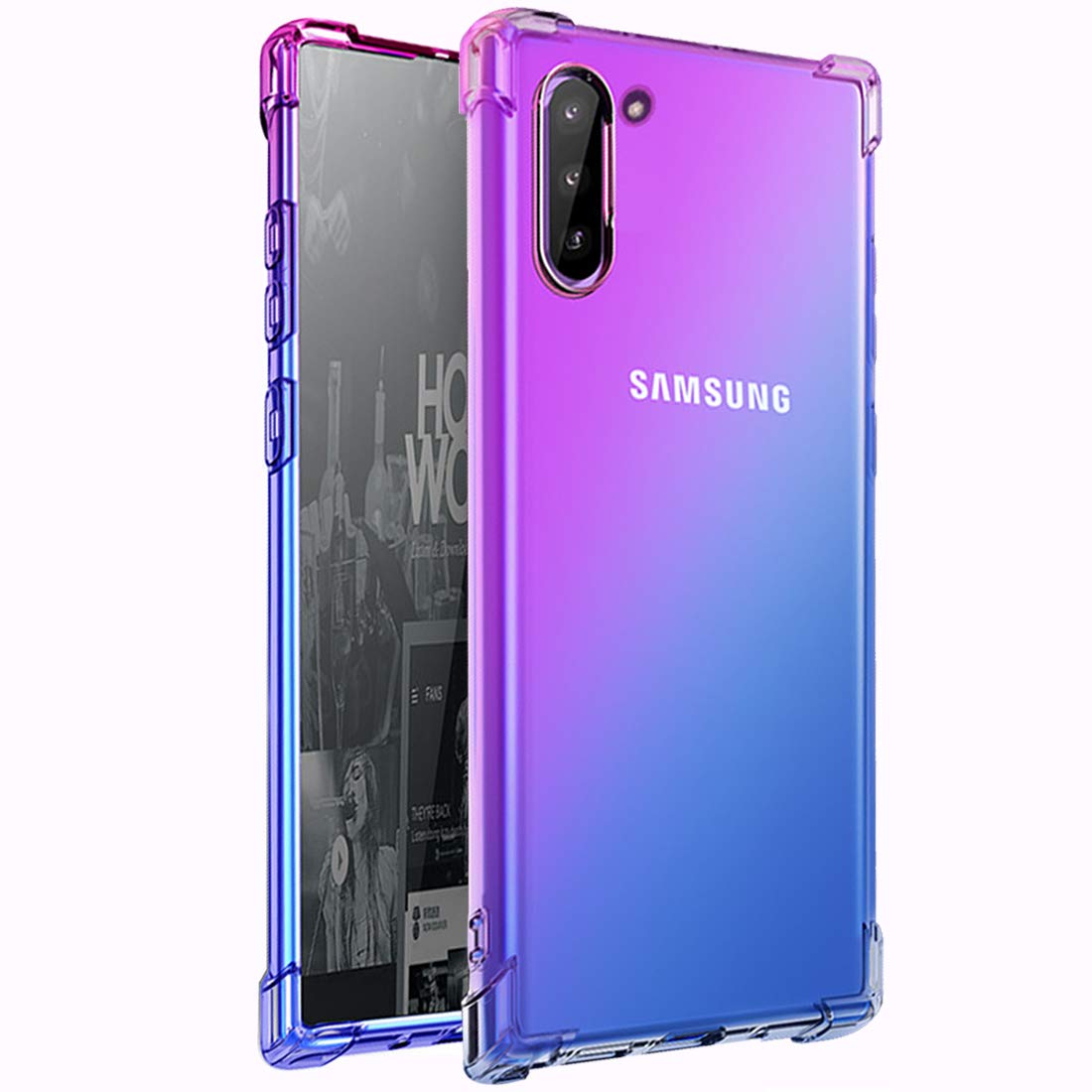 Ueokeird for Galaxy Note 10 Case, Clear Cute Gradient Phone Case Slim Anti Scratch Flexible TPU Cover Reinforced Corners Shockproof Protective Case