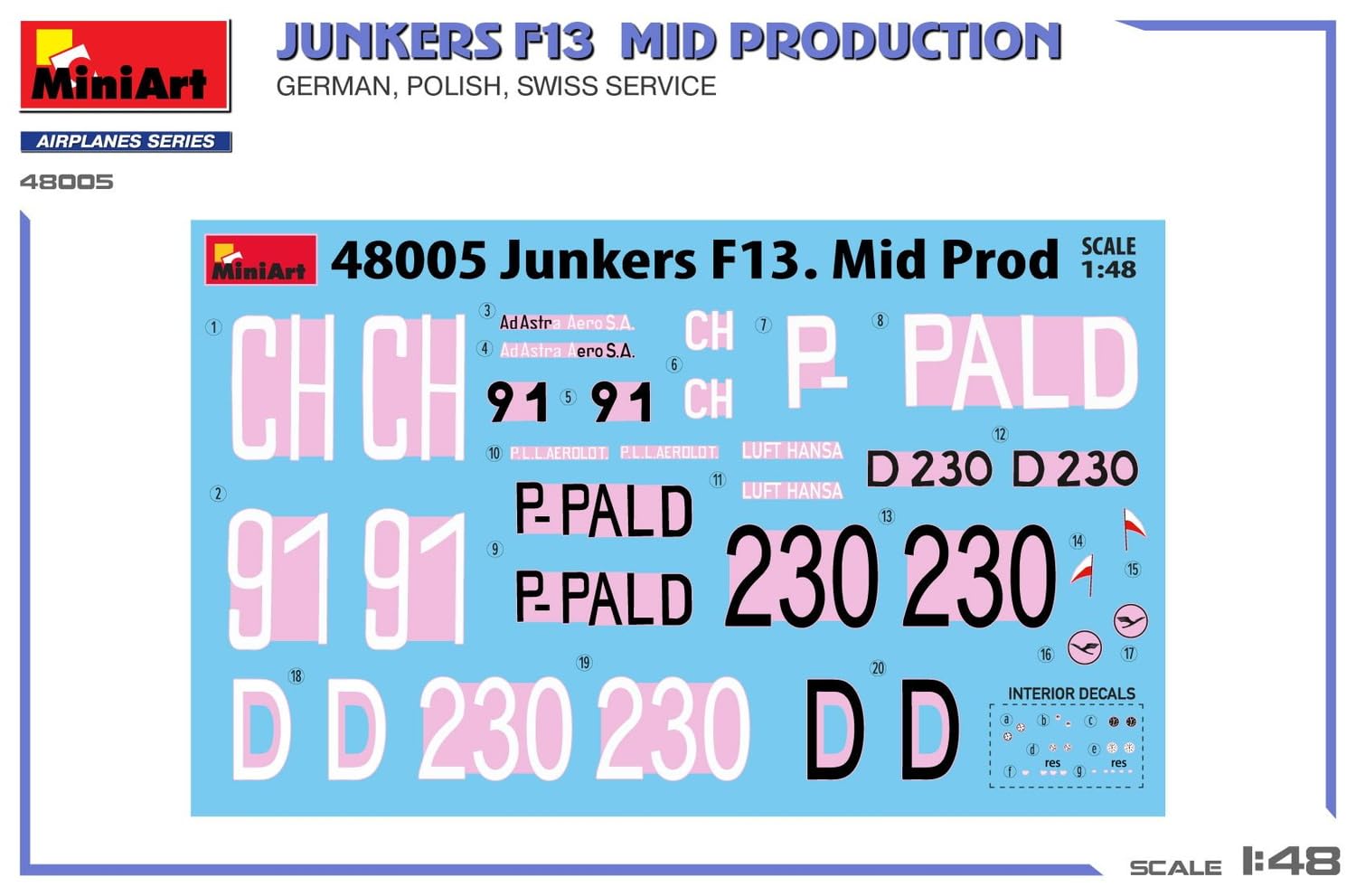 MiniArt 48005 1:48 Junkers F13 Zivil Mit. Prod. - originalgetreue Nachbildung, Modellbau, Plastik Bausatz, Basteln, Hobby, Kleben, Modellbausatz, Zusammenbauen, unlackiert