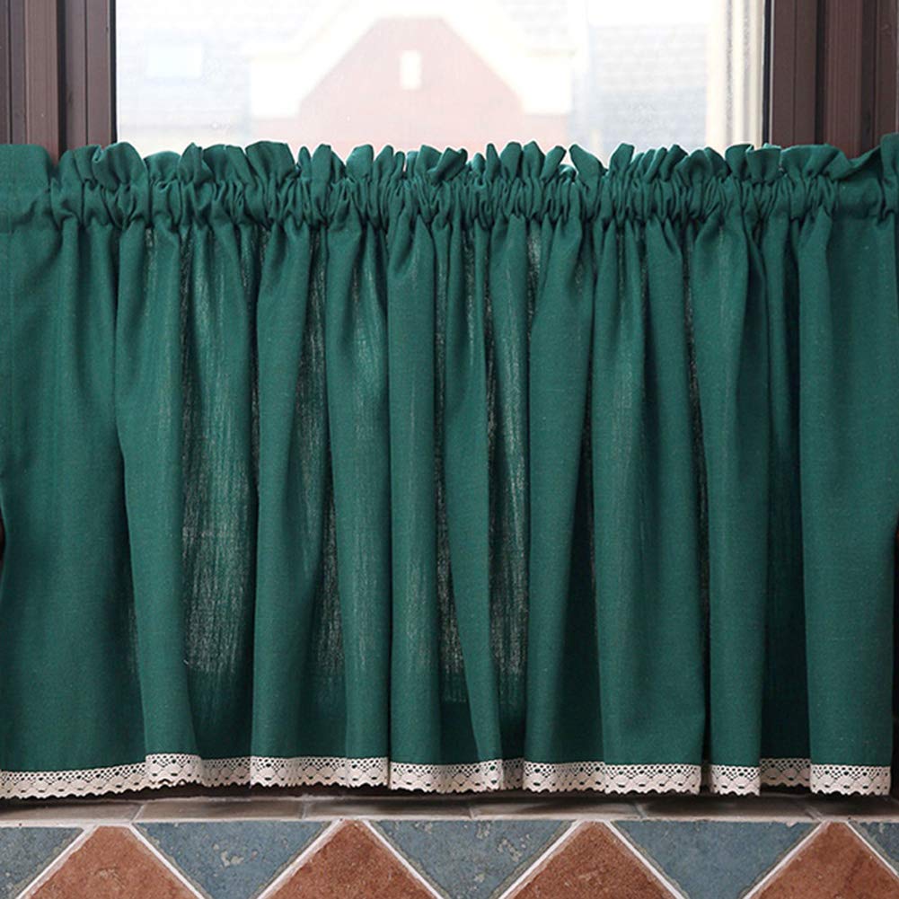 CRYSEU Short Curtains, Kitchen Short Curtain Rod Pocket Window Curtain Valance, Semi Sheer White Half-Curtain Drapery with Tassel(Green,W200xH90cm/W79xH35in)