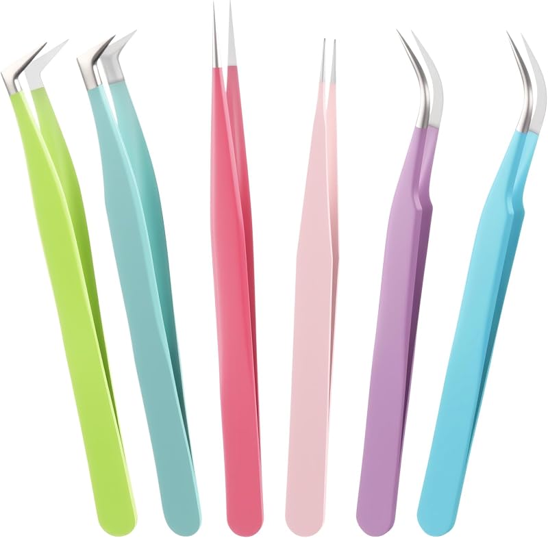 Mudder Kit com 6 Pinças Coloridas para Extensão de Cílios
