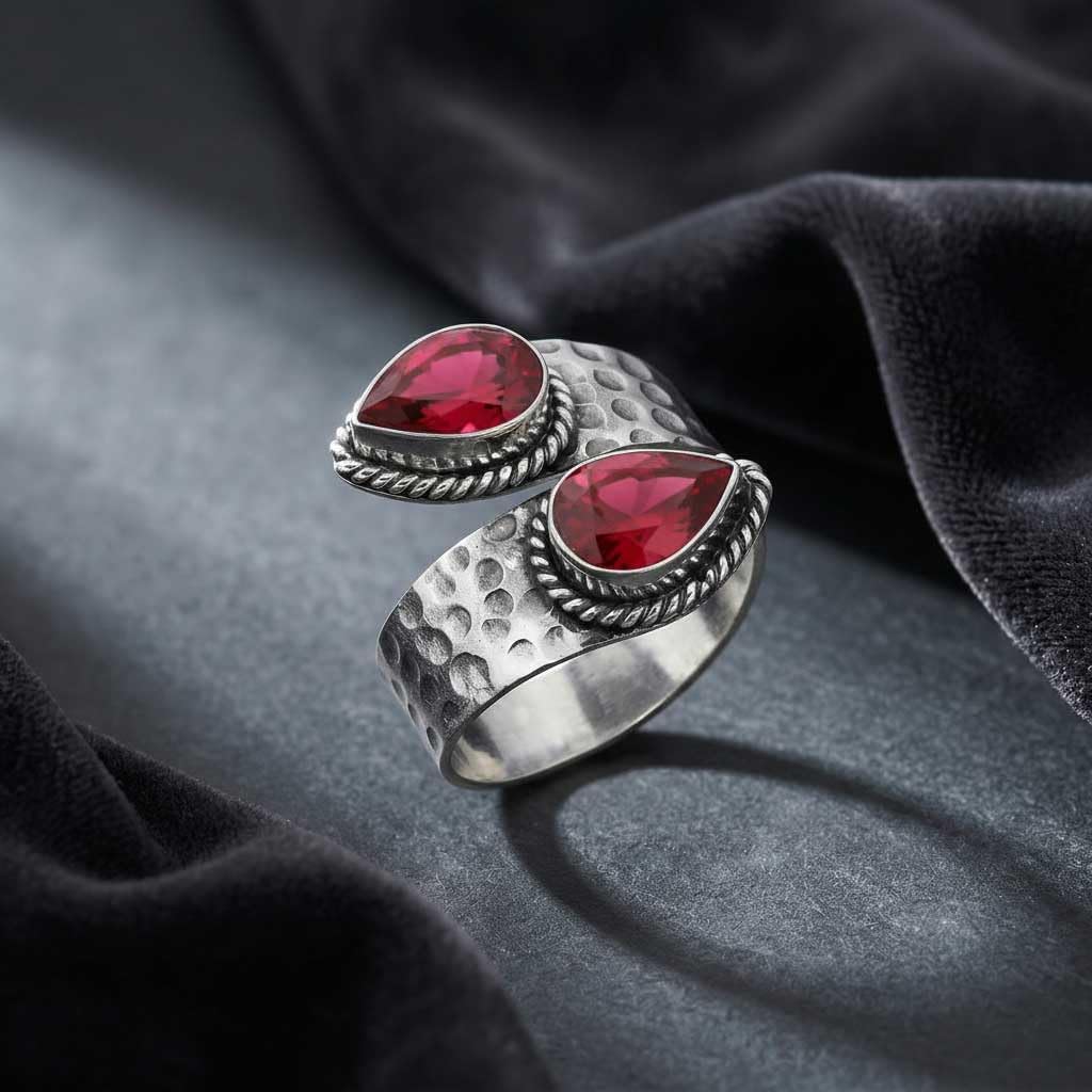 JEWELOPORIUM Natural Gemstone Ring For Women Pearl, Rose Quartz, Labradorite, Turquoise Pear Boho 925 Sterling Silver Overlay Handmade Jewelry