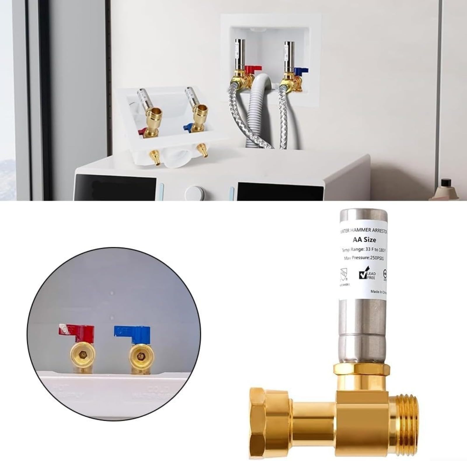 1/2 Stück Wasserschlagdämpfer aus Messing, Wasserhahnschlag-Dämpfer für Waschmaschine, US 3/4" NH Gewinde, Geräuschreduzierung