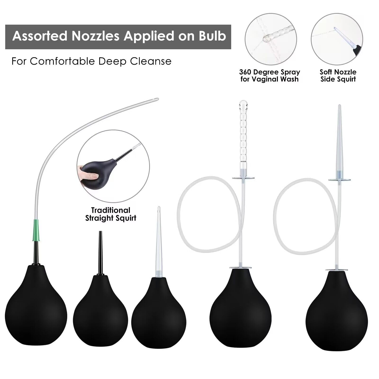 9Pcs Enema Bulb Kit for Men Women 19 Inch Silicone Hose Enema Nozzle Tip Colon Tube, Anal Vaginal Douche Rectal Enema Irrigation Syringe Pump Feminine Wash Shower Intestinal Colon Detox Cleansing Kit