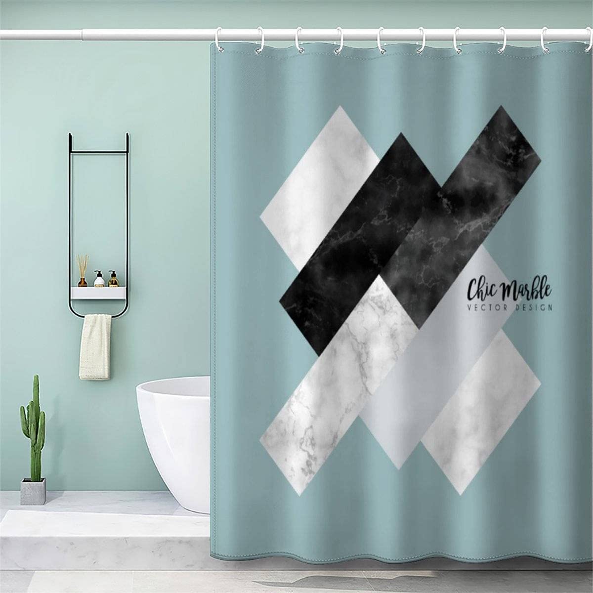 VASENA Geometric Patterns Shower Curtain Mould Proof Resistant Waterproof Polyester 3D Printed Marble Bath Curtains for Shower with 12 Hooks Art Deco 180x200 cm