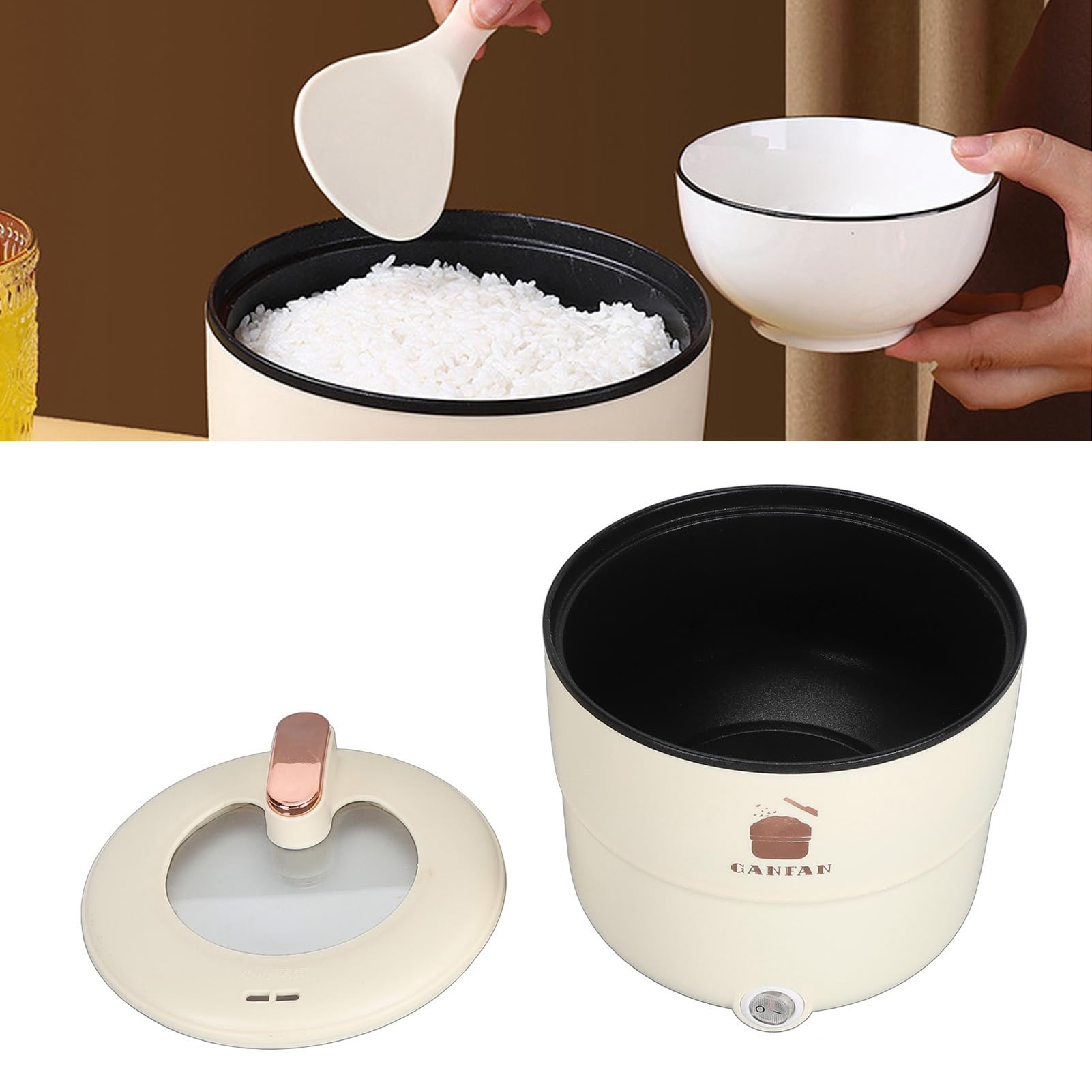 Olla Arrocera Eléctrica, Multifuncional de 1,8 L, Doble Capa, Antiescaldaduras, Antiadherente, Olla de Cocción Eléctrica para Fideos, Sopa, Guisado (Enchufe europeo)