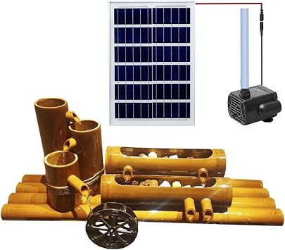 16" Bamboo Fountain Kit, with Pump & Solar Panel & Water Filter, Garden Feature Zen Fountain, for Lawn Garden Backyard Home Decoratio