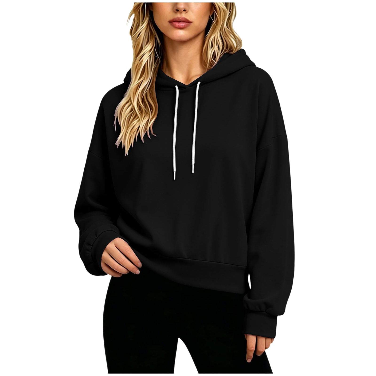 Felpa con Cappuccio Corta da Donna, Tinta Unita, Ampia, per Autunno e Inverno. Felpa Tinta Unita Donna