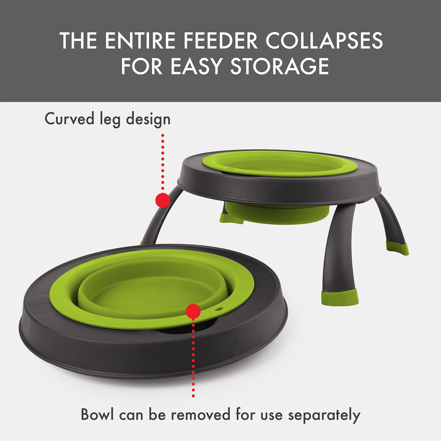 Dexas Popware for Pets Futterspender für Haustiere, erhöht, groß, Grau/Grün