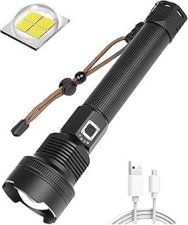 NUCWO 200000 Lumens High Power Flashlight USB Rechargeable XHP70 Ultra Bright Tactical LED Flashlights,Waterproof  Zoomable Heavy Duty Torch Light with 3 Modes for Camping Hiking Emergency
