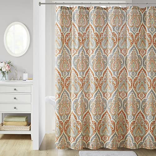 Comfort Spaces Mona - Cortina de Ducha de 100% algodón, diseño de Cachemira, decoración Moderna de baño, Lavable a máquina, Pantalla de privacidad de baño, 72 x 72 Pulgadas, Color Naranja Cover